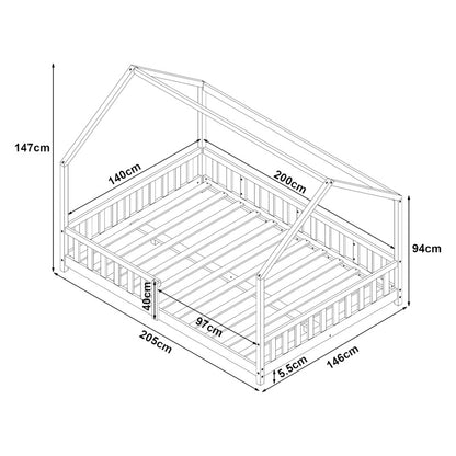 Kinderbed – Kinderbedden – Eenpersoonsbed – Hoogslaper – Stapelbed – Huisbed Design – Veilig Valbeveiliging – 90x200 cm Vurenhout