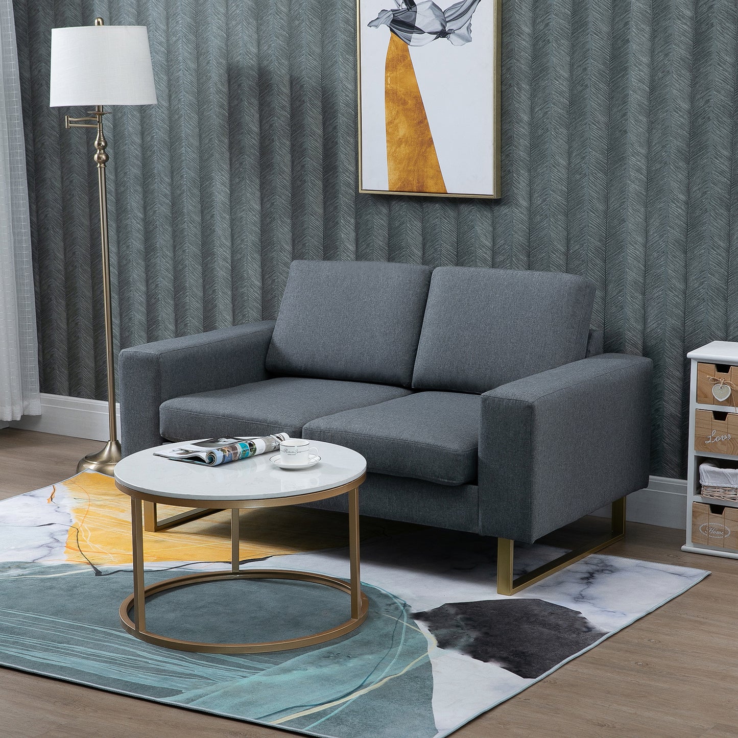 Bankstel – Bank – Zitzetel – Zitbank – Sofa – Donkergrijs – Stoffen Bekleding – Compact Formaat 145x82x78 cm