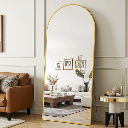 Staande Vloerspiegel – Volledige Lengte Spiegel – Staande Spiegel – Wandspiegel – Lange Spiegel – Zwart Frame Met Koperen Afwerking – Breukbestendig Glas – 174x68 cm