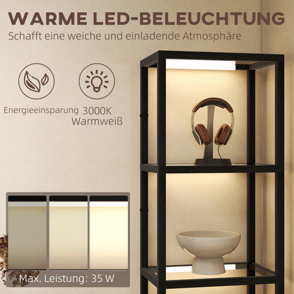 LED Vloerlamp – Staande Lamp – Lichtmeubel – Opberglamp – Zwarte Vloerlamp – Energiezuinige LED – Vier Glazen Planken