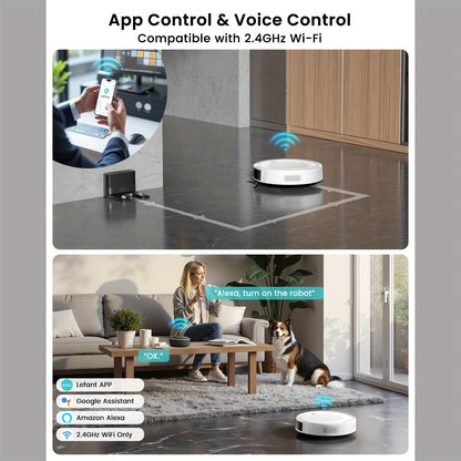 Robotstofzuiger – Robotstofzuiger met dweilfunctie – Stofzuigerrobot – Dweilrobot – Automatische reiniger – 6000 Pa Zuigkracht – ToF Laser Navigatie met App-en Spraakbediening – Wit