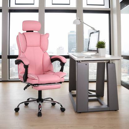 Gamingstoel – Gamestoel – Gaming Chair – Game Stoel – Bureaustoel – Ergonomisch – Verstelbare Hoogte – PU Leer – Zachte Schuimvulling – Stevige Rugsteun – Paars-Wit – 5-Wielbasis – Geschikt Voor Volwassenen En Tieners