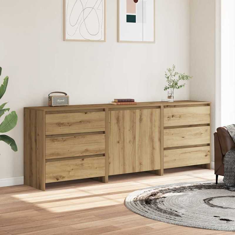 3-Delige Sideboards Edited Wood Artisanaal Eikenkleur Practical And Removable