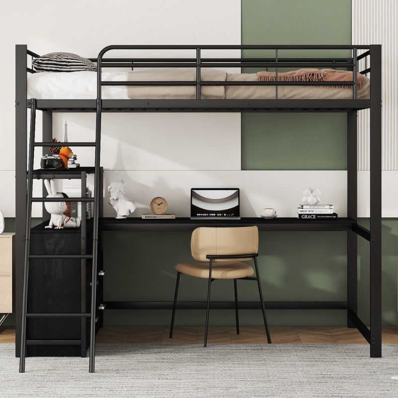 Stapelbed Metaal – Hoogslaper – Bunkbed – Kinderbed – Slaapbank – Met Laden – 140x200 cm – Zwart Klassiek Design