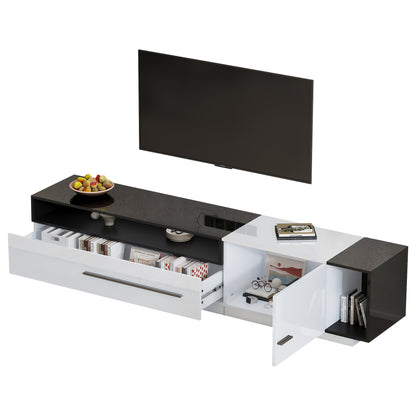 High-gloss TV Stand, Low Cabinet, TV Stand, TV Chest Of Drawers, 170cm - for TVs Up to 70 Inches, with Drawers, Doors And Open Compartments