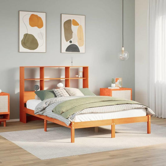 Houten Bed – Eenpersoonsbed – Slaapbank – Bedframe – Bedkast – 150x200 cm – Hardhout – Ingebouwde Boekenkast