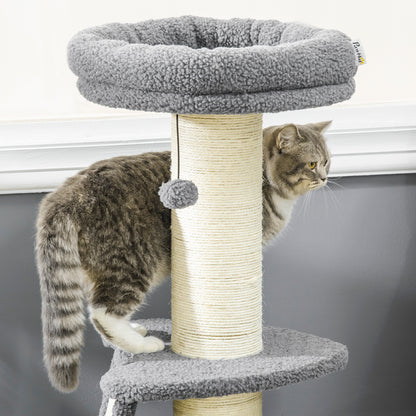 Krabpaal – Krabmeubel – Kattenpaal – Klimpaal – Krabton – Donkergrijs & Crèmewit – Duurzaam Sisal – Compact Formaat 48x48x92 cm