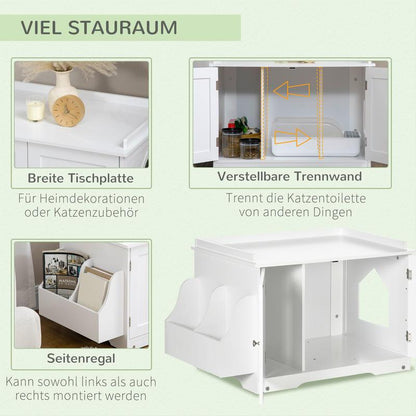 1-in-1 White Modern Cat Litter Box & House with ic Double Door, Odor-Control Shelf & Large Lower Storage - Spacious All-in-One Pet Furniture, 86x48x52cm, Easy Assembly-Free Setup, Perfect Gift for Cat Owners (No Odor Masker)