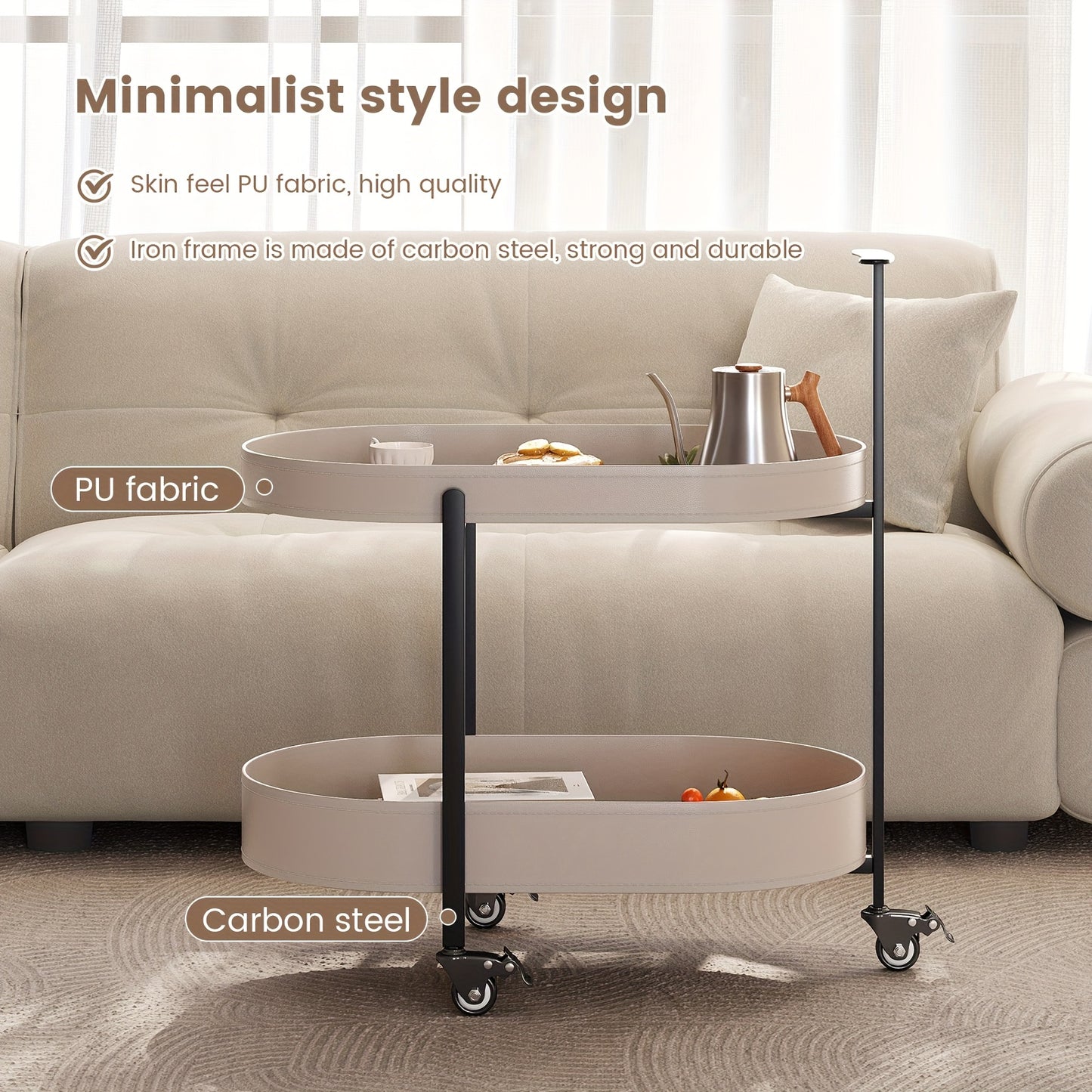 Opbergwagen – Trolley – Keukentrolley – Serveerwagen – Opbergtrolley – Dubbele Laag – Mobiel met 4 Wielen – Duurzaam Kunststof – Modern Design