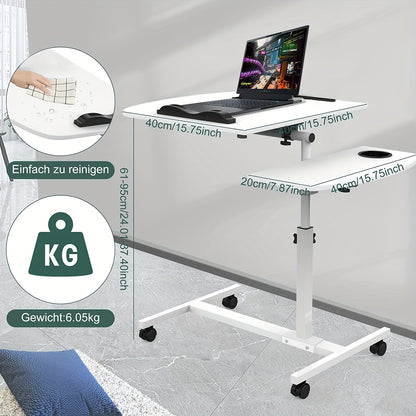 Space-Saving Adjustable Desk 60x40cm | Tilt-Top & Height Adjustable from 61-95cm | Ergonomic Bedside Office Desk for Living Room, No-Tool Assembly, Polished Metal Finish, Compact Design for Small Spaces, Adjustable Desk, Mode