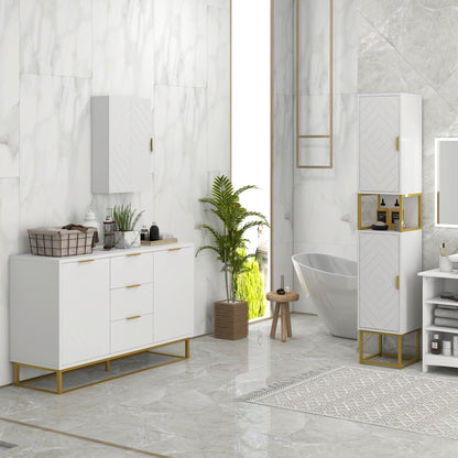 Badkamerkast – Badkamermeubel – Kolomkast – Opbergkast – Wastafelonderkast – Compact Design – MDF Met Gouden Metalen Pootjes