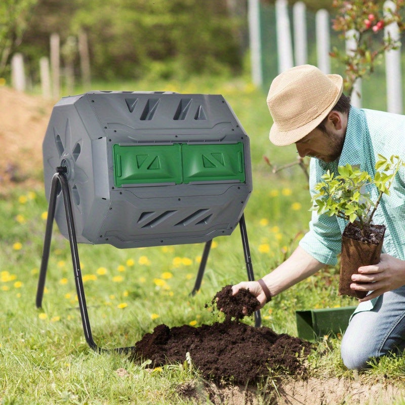 Compostbak – Compostton – Compostvat – Compostcontainer – Composteerder – 160L Dubbelvak Design – Stevige Metaalconstructie Met Ventilatie