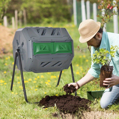 Compostbak – Compostton – Compostvat – Compostcontainer – Composteerder – 160L Dubbelvak Design – Stevige Metaalconstructie Met Ventilatie
