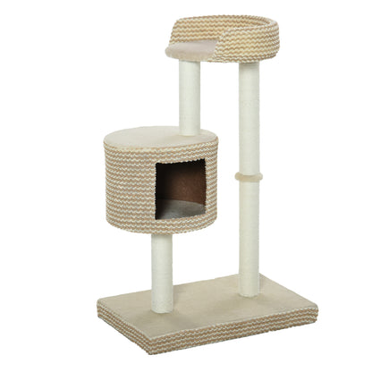 Kattenboom – Krabpaal – Klimboom – Kattenmeubel – Kattenhuis – Beige en Coffee – Natuurlijke Jute Krabpalen – Stevige E1 Spaanplaat 61x41x96 cm