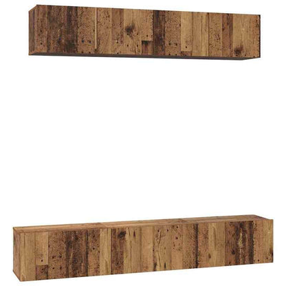 Tv-meubel – Tv-meubelset – TV-kast – Opbergmeubel – Woonkamermeubel – Oud Hout Bruin – 5-delig – Bewerkt Hardhout – Ruime Opbergruimte – Modern Minimalistisch Design