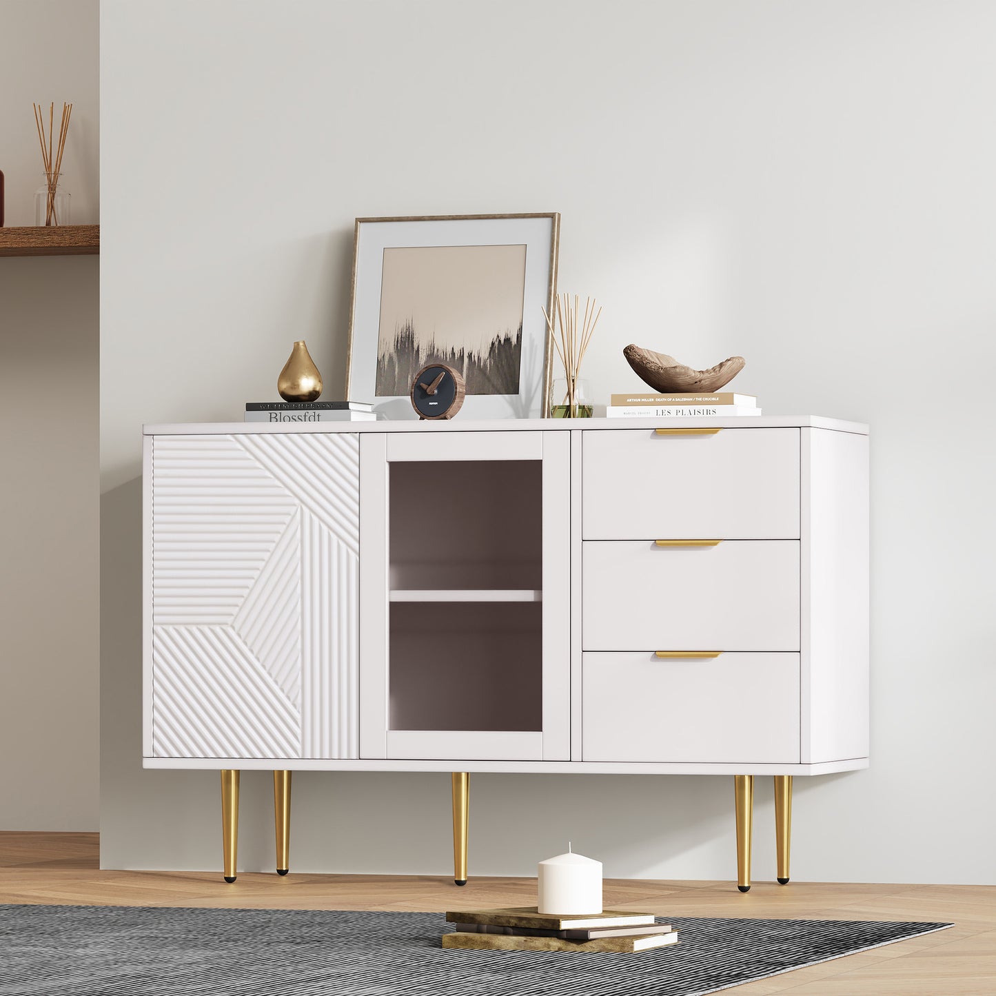MERAX Display Cabinet with High Cabinet, Transparent Acrylic, White, Freestanding Display, Multi-Purpose Cabinet for Living Room, Office, Kitchen, Open Storage, 80x36.4x170cm