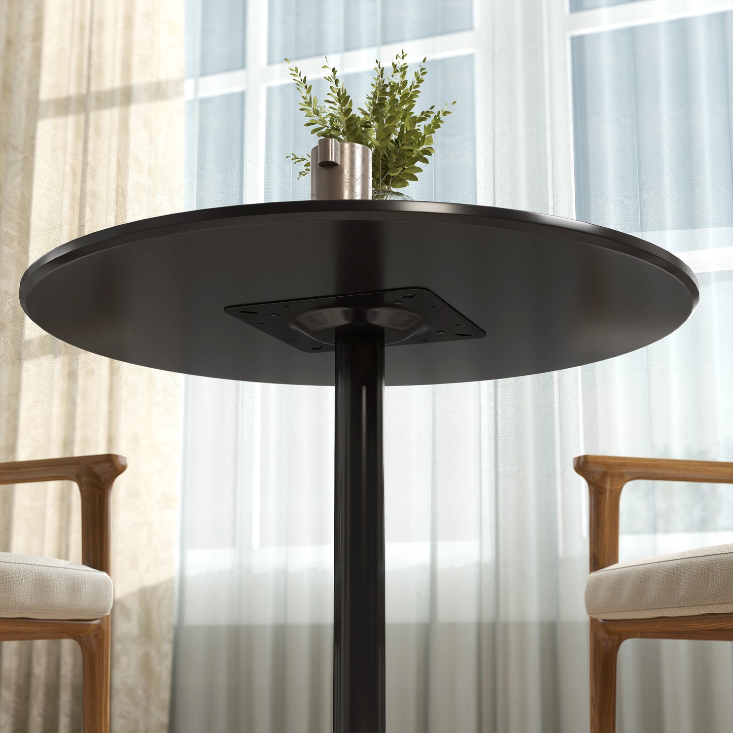 Eettafel – Ronde Tafel – Keukentafel – Klaptafel – Kleine Tafel – Compact 80 cm Ø – Staal Met Non-Slip Pootjes – Zwarte Afwerking