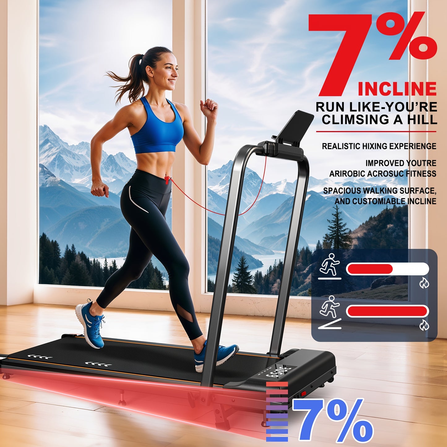 Loopband – Loopmat – Wandeltredmill – Fitnessmachine – Inklapbare Treadmill – Compact Ontwerp – 2,25 HP Motor – 7-Laags Schokdemping