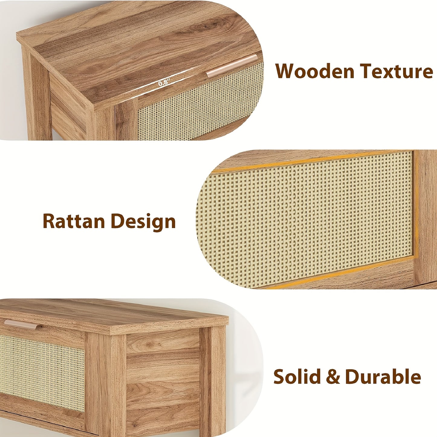 Haltafel – Sidetable – Dressoir – Opbergtafel – Console – 110x30x79 cm – Gerecycled Caramel Eikenhout – Boho Rattan Met 2 Lades