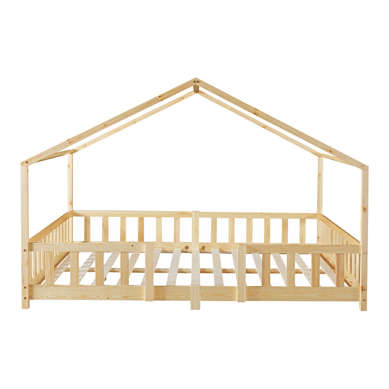 Kinderbed – Kinderbedden – Eenpersoonsbed – Hoogslaper – Stapelbed – Huisvormig Design – Valbeveiliging – Grenenhout – 140x200 cm