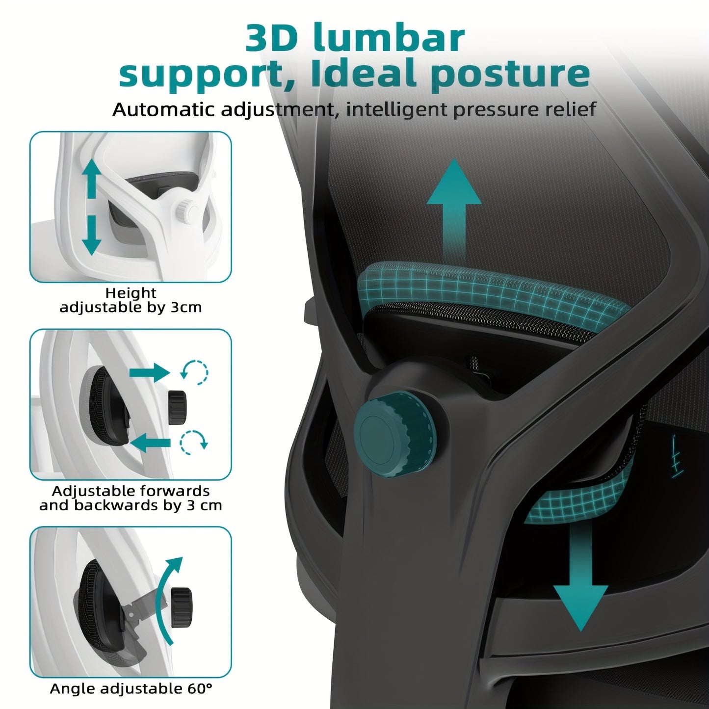 Bureaustoel – Office Chair – Gamestoel – Draaistoel – Bureaustoelen Voor Volwassenen – Ergonomisch Design – Verstelbare Lendensteun & Hoofdsteun – Roestvrij Stalen Frame – Kantelfunctie 135° – Geschikt Voor Harde Vloer