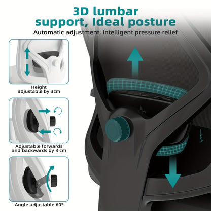 Bureaustoel – Office Chair – Gamestoel – Draaistoel – Bureaustoelen Voor Volwassenen – Ergonomisch Design – Verstelbare Lendensteun & Hoofdsteun – Roestvrij Stalen Frame – Kantelfunctie 135° – Geschikt Voor Harde Vloer