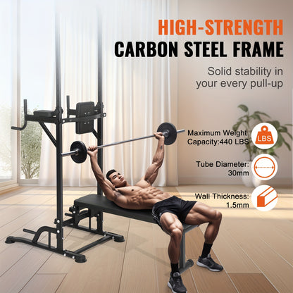 Power Tower – Thuisfitnessapparaat – Krachttrainer – Fitnessstation – Workoutstation – Verstelbare Pull-Up Bar – Maximaal 200 Kg Belastbaar
