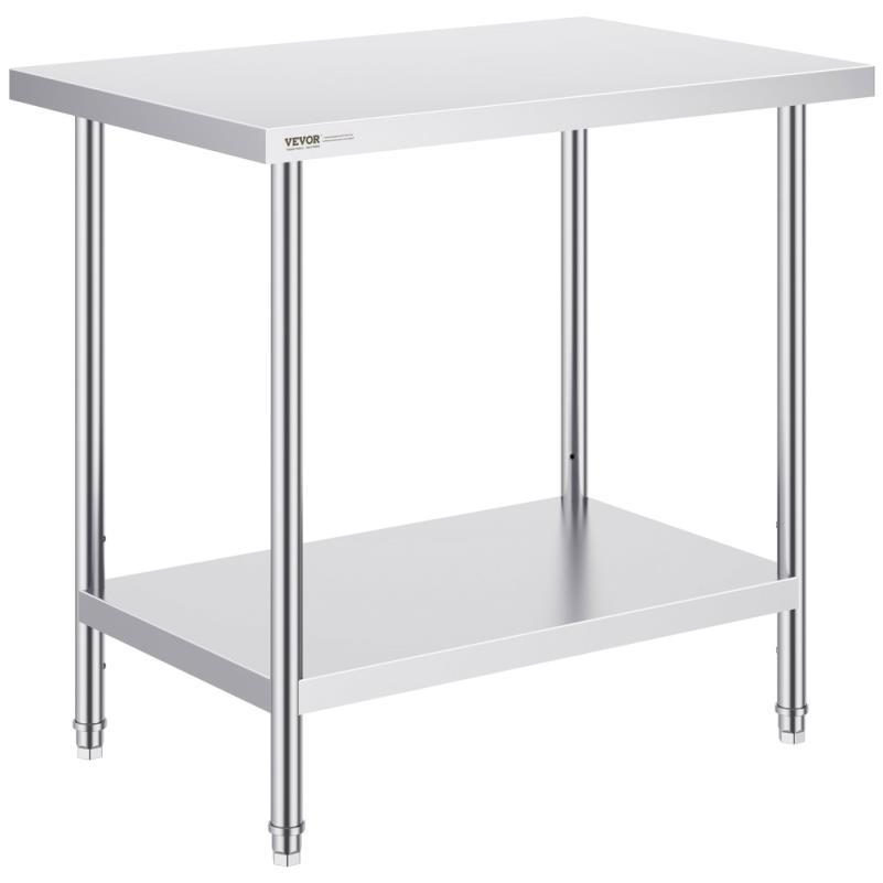 Werkbank – Werktafel – Keukentafel – Opbergsysteem – Werkplek – RVS Materiaal – 60,96x91,44 cm – Met Wielen – Duurzaam – Twee Niveaus