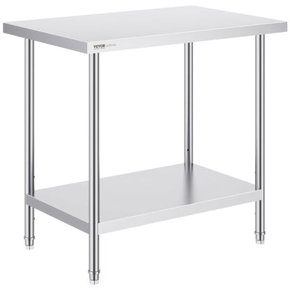 Werkbank – Werktafel – Keukentafel – Opbergsysteem – Werkplek – RVS Materiaal – 60,96x91,44 cm – Met Wielen – Duurzaam – Twee Niveaus