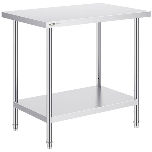Werkbank – Werktafel – Keukentafel – Opbergsysteem – Werkplek – RVS Materiaal – 60,96x91,44 cm – Met Wielen – Duurzaam – Twee Niveaus