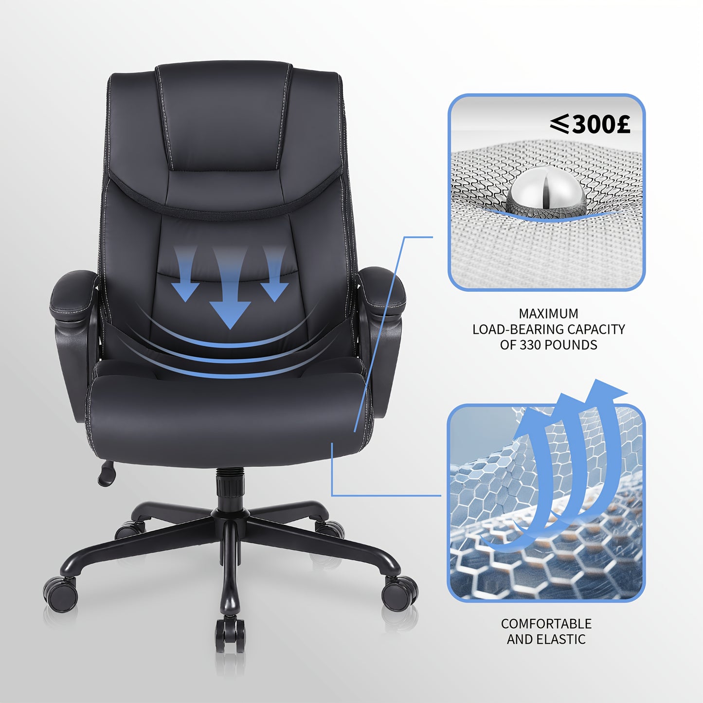 Bureaustoel – Ergonomische Stoel – Kantoorstoel – Office Chair – Draaistoel – Hoge Rugleuning – Memory Foam Zitting – Metalen Frame