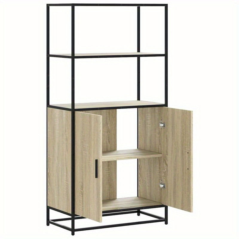 High cabinet 68x35x139cm crafted wood and metal black, Bedroom Furniture, Office Storage, Stylish Organizer, Sleek Design, Engineered Wood, Spacious Organizer, Tall Cabinet, Interior Decorators, Small Space Solutions