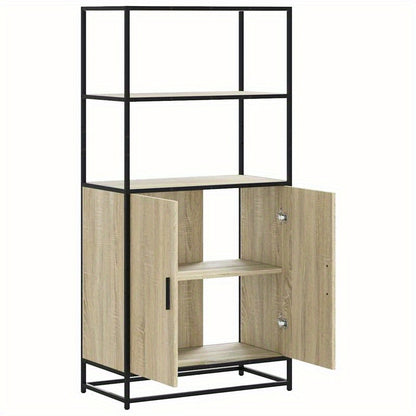 High cabinet 68x35x139cm crafted wood and metal black, Bedroom Furniture, Office Storage, Stylish Organizer, Sleek Design, Engineered Wood, Spacious Organizer, Tall Cabinet, Interior Decorators, Small Space Solutions