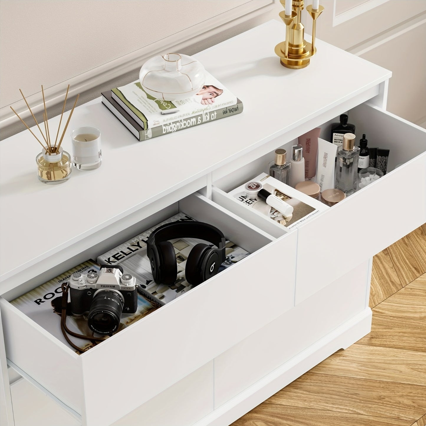 Ladeblok – Ladekast – Kast – Dressoir – Opbergkast – 6 Ruime Lades – Hoogwaardig MDF & Houten Ladepanelen – 120x40x82 cm – Anti-Omvalbeveiliging