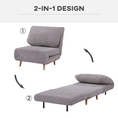Slaapbank – Bedbank – Futon – Sofa Bed – Slaapstoel – Verstelbaar Metaal Frame – Corduroy Stof Lichtgrijs