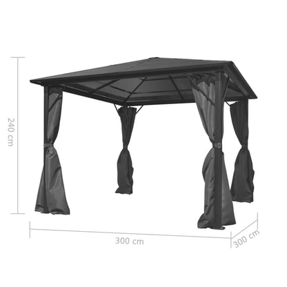 Tuinpaviljoen – Tuinoverkapping – Gazebo – Tuinhuis – Schaduwdoek – 300x300 cm – UV-bestendig Polycarbonaat Dak – Roestvrij Aluminium Frame