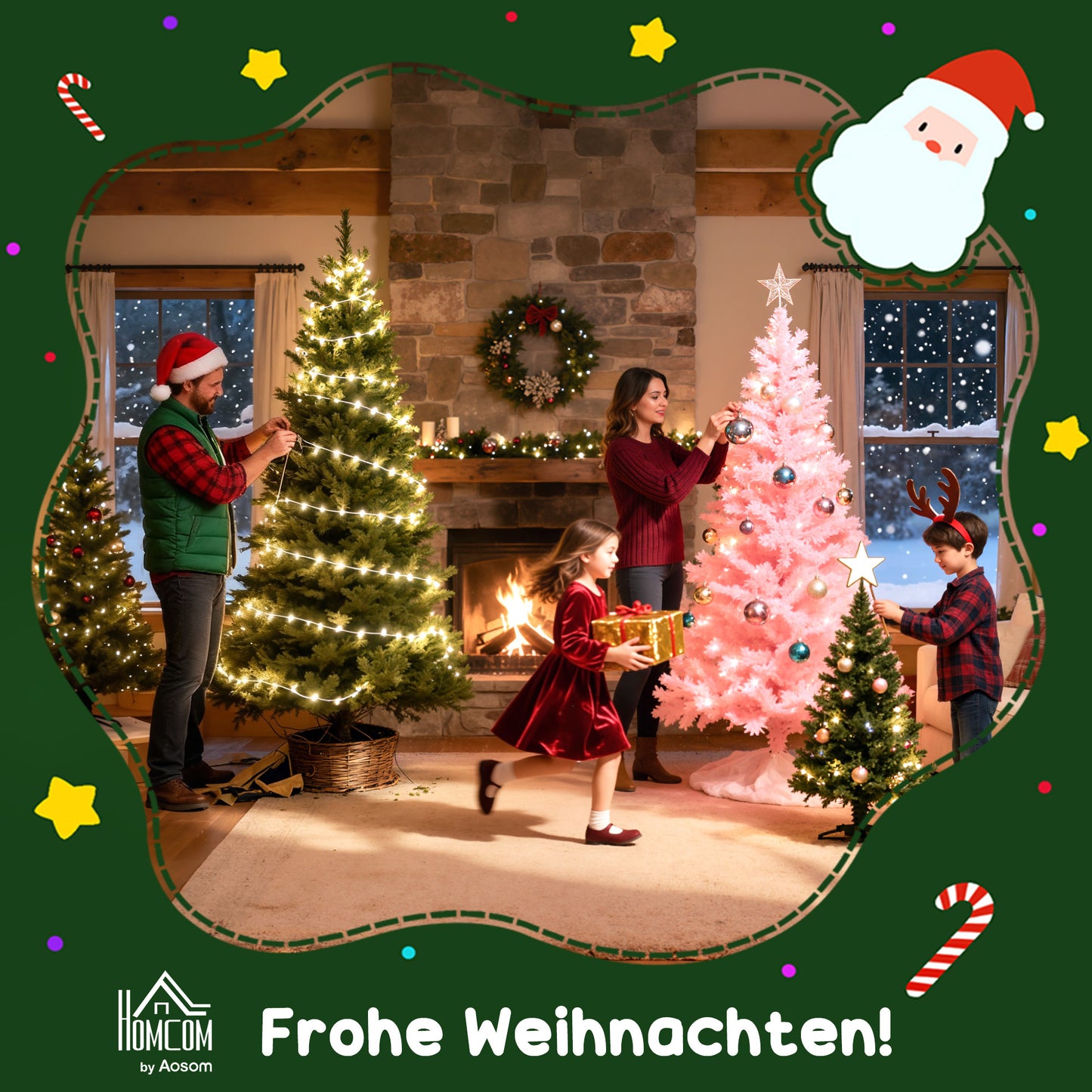 Artificial Christmas Tree 180 cm, Faux Pine Tree with Snow, 1976 Tips for Indoor Use