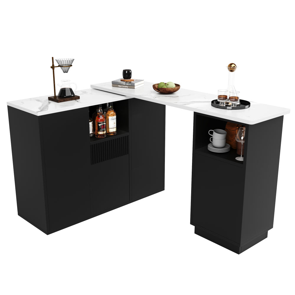 Bartafel – Statafel – Barmeubel – Keukentafel – Bistrotafel – Draaibaar 360° – Multifunctionele Opbergruimte – Modern Zwart Metaal – Compact 210x30x100,9 cm