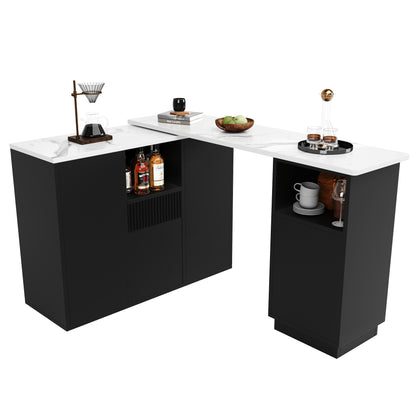 Bartafel – Statafel – Barmeubel – Keukentafel – Bistrotafel – Draaibaar 360° – Multifunctionele Opbergruimte – Modern Zwart Metaal – Compact 210x30x100,9 cm