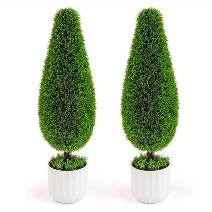 Kunstplant Ceder – Kunstzijden Plant – Decoratieve Kamerplant – Nepboom – Groen Kunstblad – Set van 2 – Onderhoudsvrij – 90 cm Hoog