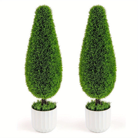Kunstplant Ceder – Kunstzijden Plant – Decoratieve Kamerplant – Nepboom – Groen Kunstblad – Set van 2 – Onderhoudsvrij – 90 cm Hoog