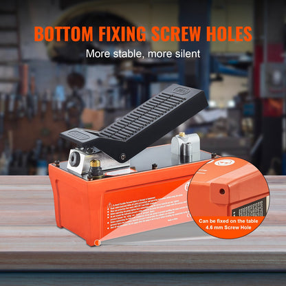 Lucht-Hydraulische Voetpomp – Hydraulische Pomp – Voetbediende Pomp – Hydraulische Pers Pomp – Oliepomp – Aluminium Behuizing – 2 Meter Olieafvoerslang – 10.000 PSI Max Druk