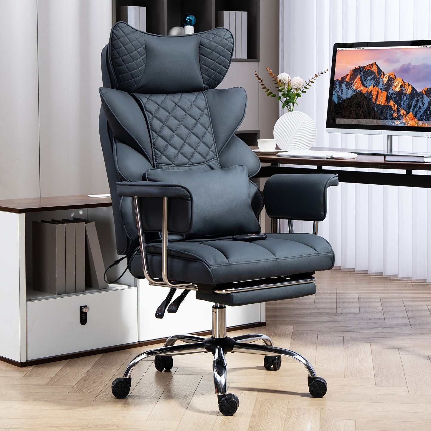 Bureaustoel – Kantoormeubilair – Werkstoel – Bureaustoel Ergonomisch – Zwarte PU Leder Variant – Draagvermogen 227 kg – Ergonomische Lendensteun & Verstelbare Zithoogte