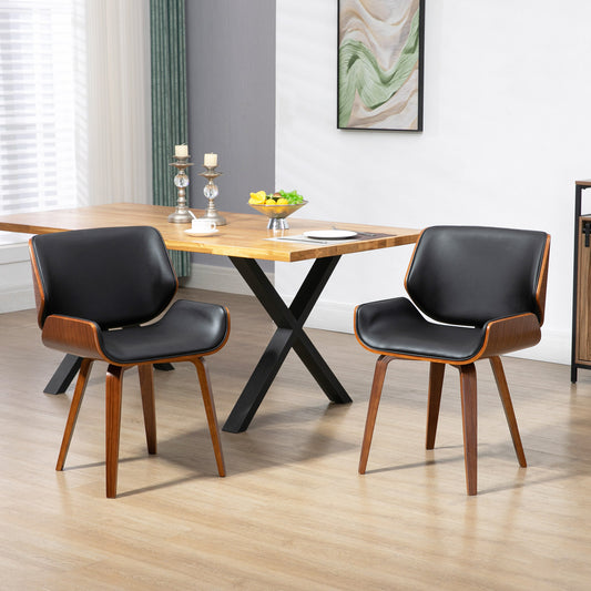 HOMCOM Set of 2 Vintage Style Dining Chairs Synthetic Leather Seat Black And Wooden Legs