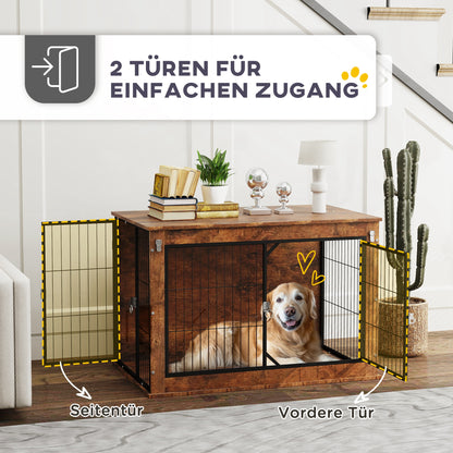Hondenbench – Hondenkooi – Hondenhok – Reisbench – Dierenbench – 2 Sluitbare Deuren – Stevig Spaanplaat Metaal – 98 x 60 x 65,5 cm – Rustic Brown