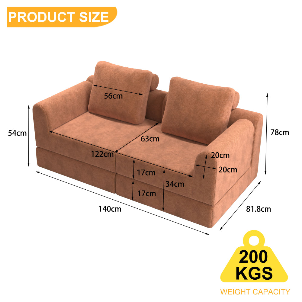 Convertible Folding Sofa Bed - Multifunctional Sleeper Chair & 2-Seater, Memory Foam with Back Support, Space-Saving Bed-to-Sofa Design for Small Apartments, Dorms, Guest Rooms - Portable Orange Futon Sofa (No Assembly Requir