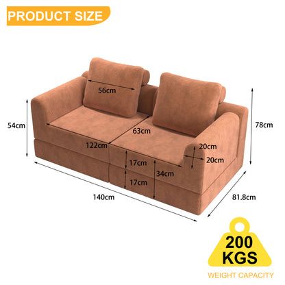 Convertible Folding Sofa Bed - Multifunctional Sleeper Chair & 2-Seater, Memory Foam with Back Support, Space-Saving Bed-to-Sofa Design for Small Apartments, Dorms, Guest Rooms - Portable Orange Futon Sofa (No Assembly Requir