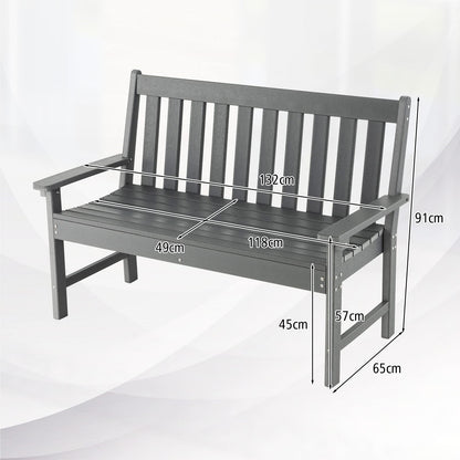 Tuinbank – Buitenbank – Balkonbank – Terrasbank – Tuinmeubel – Weerbestendig HDPE – 320 kg Draagkracht – 132 x 65 x 91 cm – Grijs