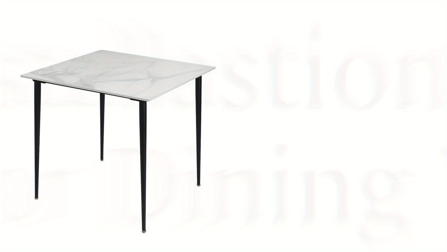 Compacte Eettafel – Kleine Keukentafel – Marmeren Tafel – Eettafel 2 Personen – Woonkamertafel – Zwart Metalen Poten – Krasbestendig Marmerblad – 80x80 cm