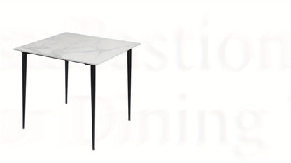Compacte Eettafel – Kleine Keukentafel – Marmeren Tafel – Eettafel 2 Personen – Woonkamertafel – Zwart Metalen Poten – Krasbestendig Marmerblad – 80x80 cm